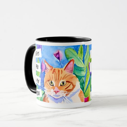 Katten zijn mijn stam | Oranje kat en bloemen Mok (Voorkant links)