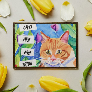 Katten zijn mijn stam Oranje kat en bloemen Poster