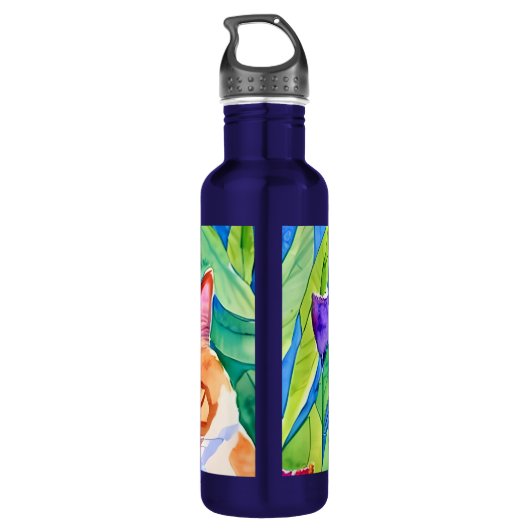 Katten zijn mijn stam | Oranje kat en bloemen Waterfles (Achterkant)