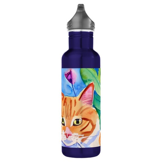 Katten zijn mijn stam | Oranje kat en bloemen Waterfles (Rechts)