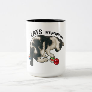KATten zijn OOK mensen, Kunstwerk van Kat en Knikk Tweekleurige Koffiemok