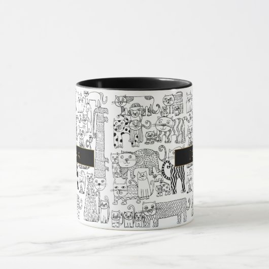 Katten zwart en wit illustratie naam mok (Midden)