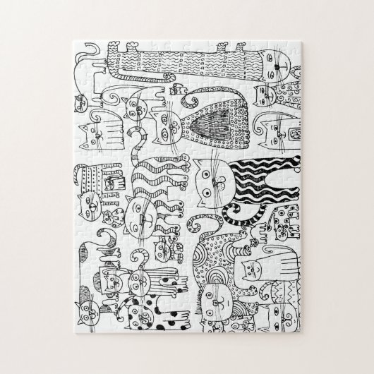 Katten zwart en wit, met hand getekende kunst legpuzzel (Verticaal)