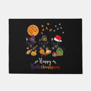 Katten Zwart Kat Halloween en Vrolijk Kerstfeest G Deurmat