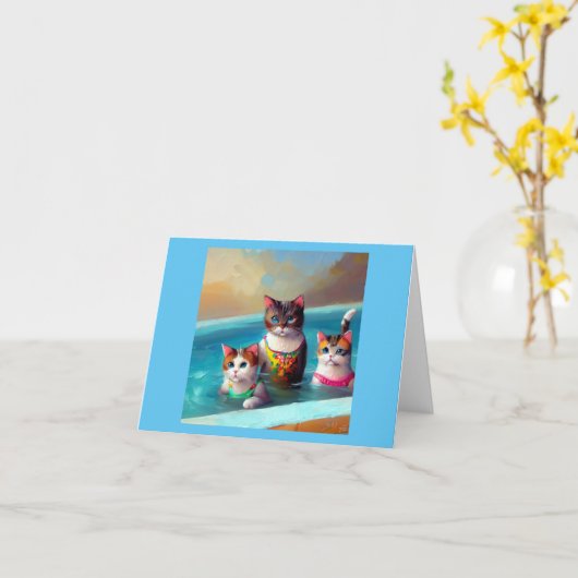 Katten zwemmen kaart (Gele Bloem)