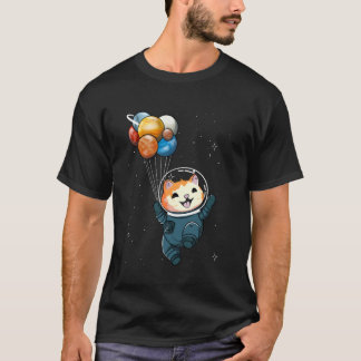 Kattenastronaut die planeetballonnen vasthoudt rui t-shirt