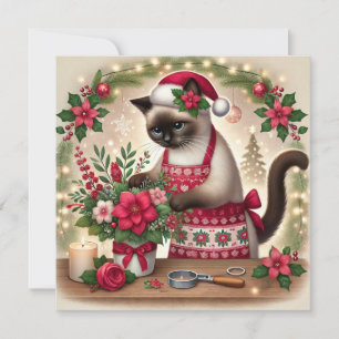 Kattenbloemist met bloemen Kerstgroet Feestdagenkaart