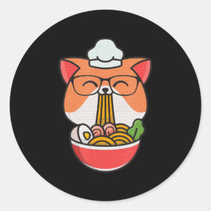 kattenbob eet ramen animatie kawaii neko katteeten ronde sticker