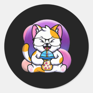 kattenbob eet ramen animatie kawaii neko katteeten ronde sticker