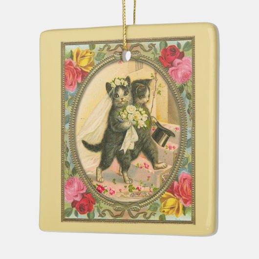 Kattenbruid en bruidegom geel variant ornament (Links)