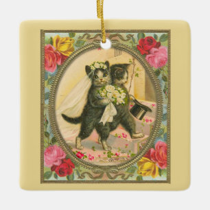 Kattenbruid en bruidegom geel variant ornament