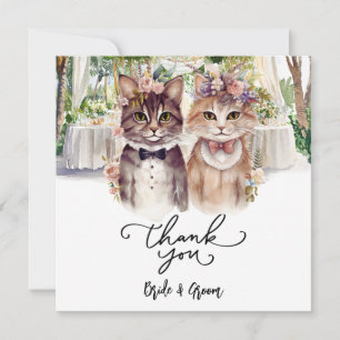 Kattenbruiloft met bruid en bruidegom bedankkaart