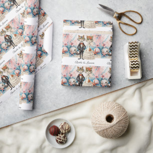 Kattenbruiloft met bruid en bruidegom cadeaupapier