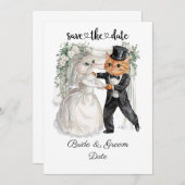 Kattenbruiloft met bruid en bruidegom save the date (Voorkant / Achterkant)