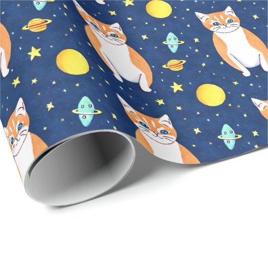 kattencadeau | Space Cat Patroon Grafisch Cadeaupapier (Rol Hoek)