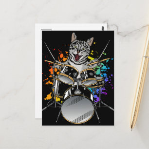 Kattendrummer Speelt Drums Briefkaart