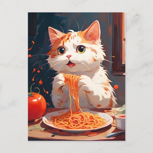 Kattenetende spaghetti briefkaart (Voorkant)
