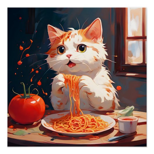 Kattenetende spaghetti perfect poster (Voorkant)