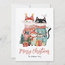 Kattenfamilie op de Kaart van de kerstvakantie