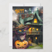 Kattenfantasie Halloween-verjaardagskaart met pomp Feestdagenkaart (Voorkant)