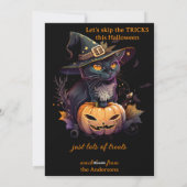 Kattenfantasie Halloween-verjaardagskaart met pomp Feestdagenkaart (Achterkant)