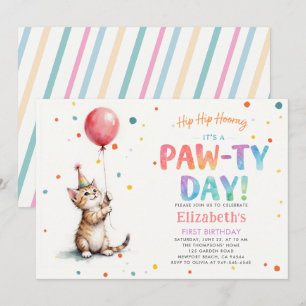 Kattenfeest Kitten Kleurig Rode Ballon 1e Verjaard Kaart