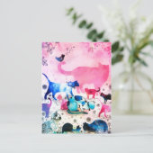 Kattenfeesthuis Glitter Kunst Roze Waterverf Feestdagenkaart (Staand voorkant)