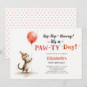 Kattenfeestje Schattig Kittens Rood Ballon Peuter  Kaart