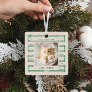 Kattenfoto Eerste Kerstmismiauw Meow Bladmuziek Metalen Ornament