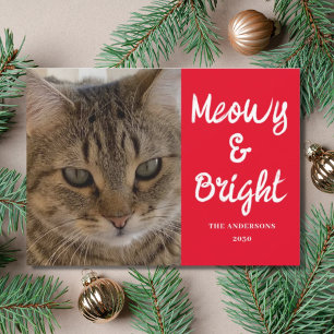 Kattenfoto Meowy en Heldere Kerstmis Feestdagenkaart