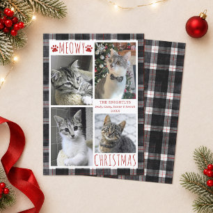 Kattenfotocollage MEOWY KERSTMIS geruit Feestdagenkaart