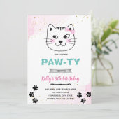 Kattengezicht feest pawty thema uitnodiging (Staand voorkant)