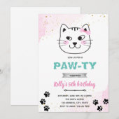 Kattengezicht feest pawty thema uitnodiging (Voorkant / Achterkant)