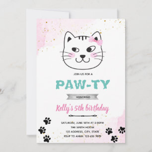 Kattengezicht feest pawty thema uitnodiging