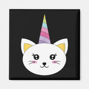 Kattengezicht Hoofd Eenhoorn Wimpers Grappig Hallo Magneet