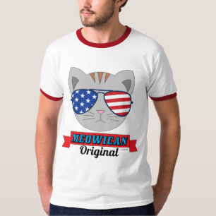 Kattengezicht met Amerikaanse vlag zonnebril Grapp T-shirt