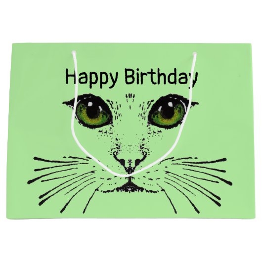  kattengezicht met groene ogen lange snorharen groot cadeauzakje (Voorkant)