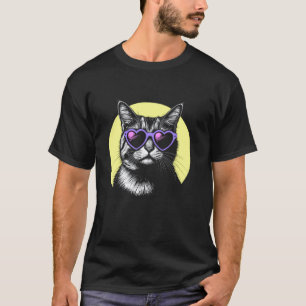 Kattengezicht met hartzonnebril, cool leuk schatti t-shirt