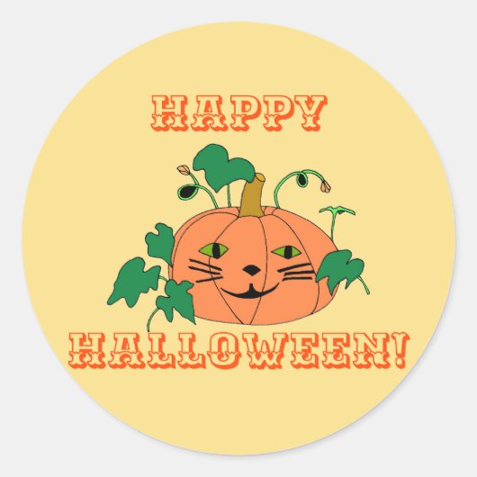 Kattengezicht Pompoen, bladeren, Halloween Sticker (Voorkant)