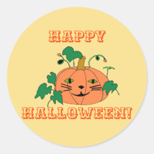 Kattengezicht Pompoen, bladeren, Halloween Sticker