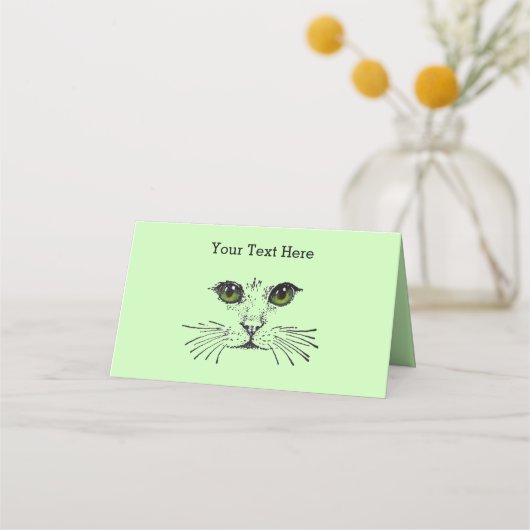 Kattengezicht Zwart Tekenen Groene Ogen Lange Whis (Achterkant)