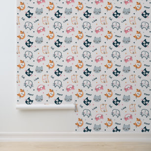 Kattengezichten in cartooneffect behang