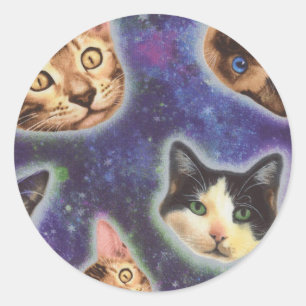 Kattengezichten met verschillende rassen en patron ronde sticker