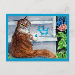 Kattenhobo teken, vriendelijke dame woont hier bri briefkaart