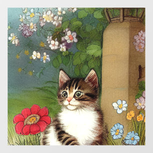 Kattenillustratie met lentevloeren Raamsticker