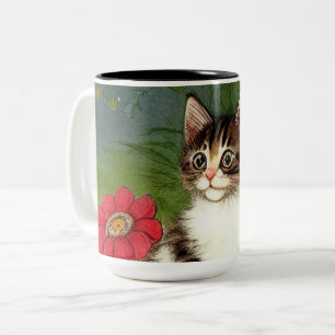 Kattenillustratie met lentevloeren Tweekleurige Koffiemok