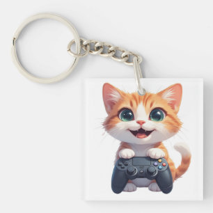 Kattenjong Houdt Game Controller Lachende Gamer Ka Sleutelhanger