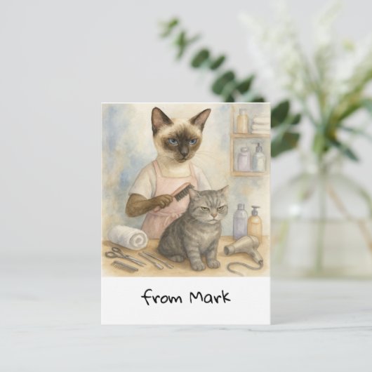 kattenkapper briefkaart (Staand voorkant)