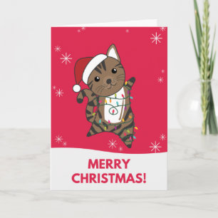 Kattenkat met kerstwintersneeuw kaart