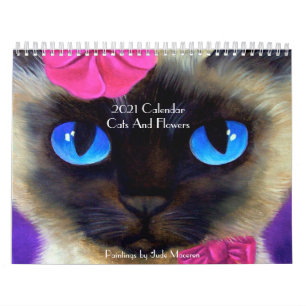 Kattenkatten Feline Florals Moderne Art 2021 Wall Kalender